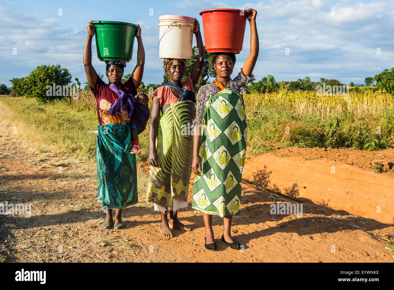 Local women carrying buckets on their heads, Malawi, Africa Stock Photo Alamy