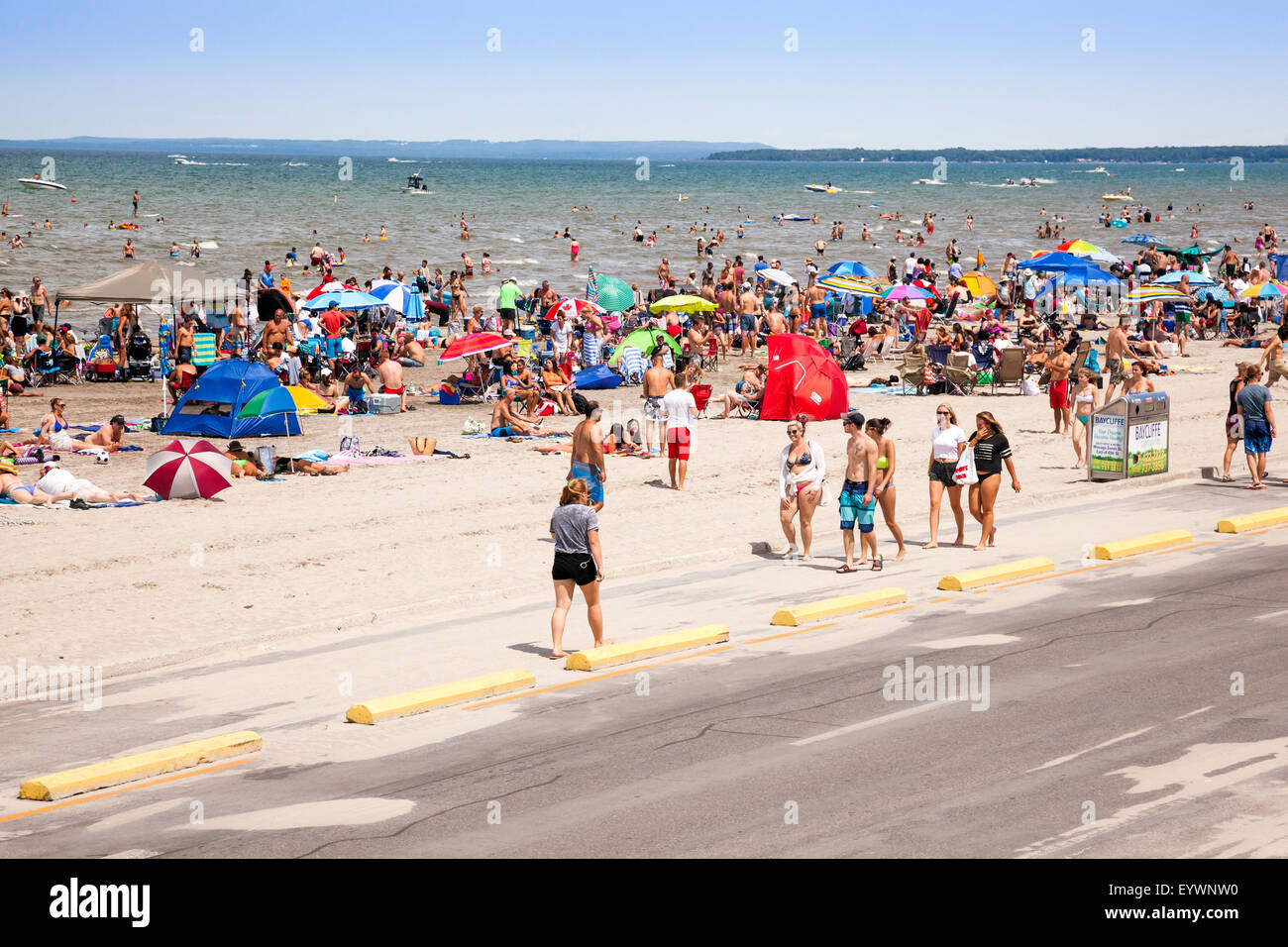 Busy crowed beach at Wasaga Beach in Ontario, Canada, Worlds longest