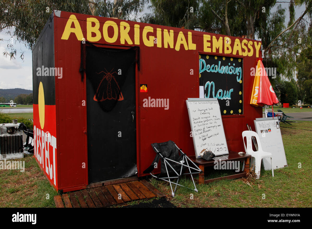 The Aboriginal Embassy tent city outside the old Parliament Buildings in Canberra, A.C.T. Australia, Pacific Stock Photo