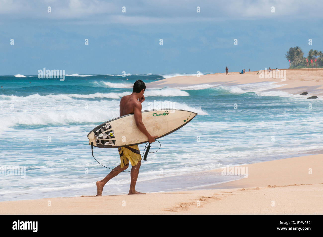 Surfing at Sunset Beach, North Shore, Oahu, Hawaii, United States of America, Pacific Stock Photo