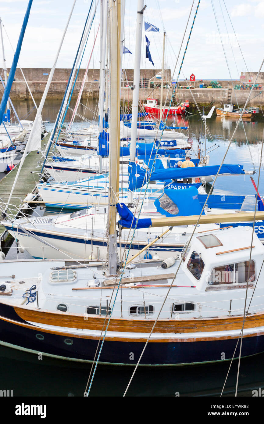 Yachts in the harbour at Findochty on the Moray Coast in Scotland Stock Photo