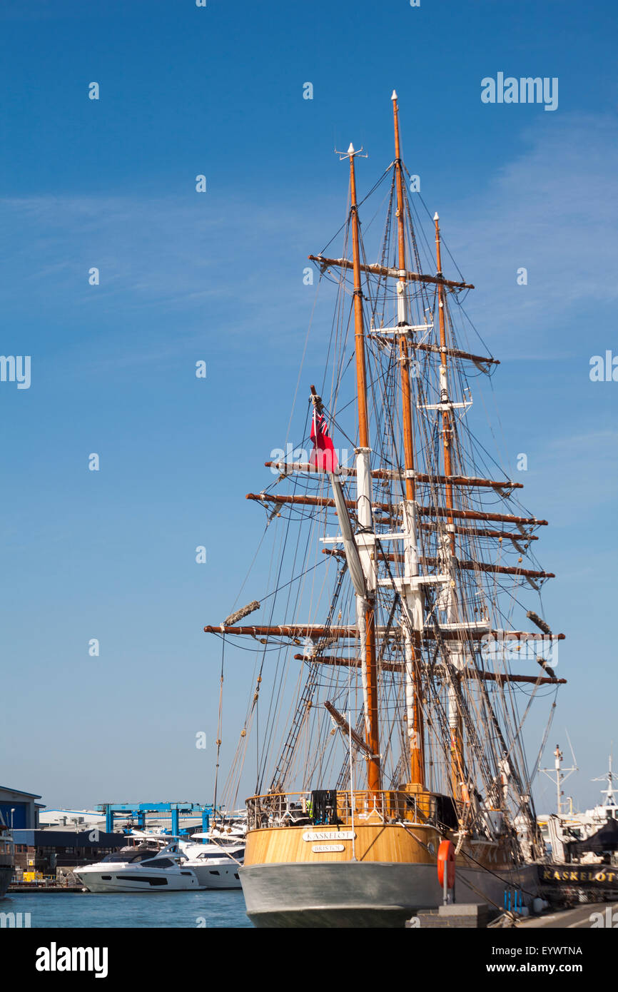 Tall ship Kaskelot moored at Poole Quay, Dorset in April Stock Photo