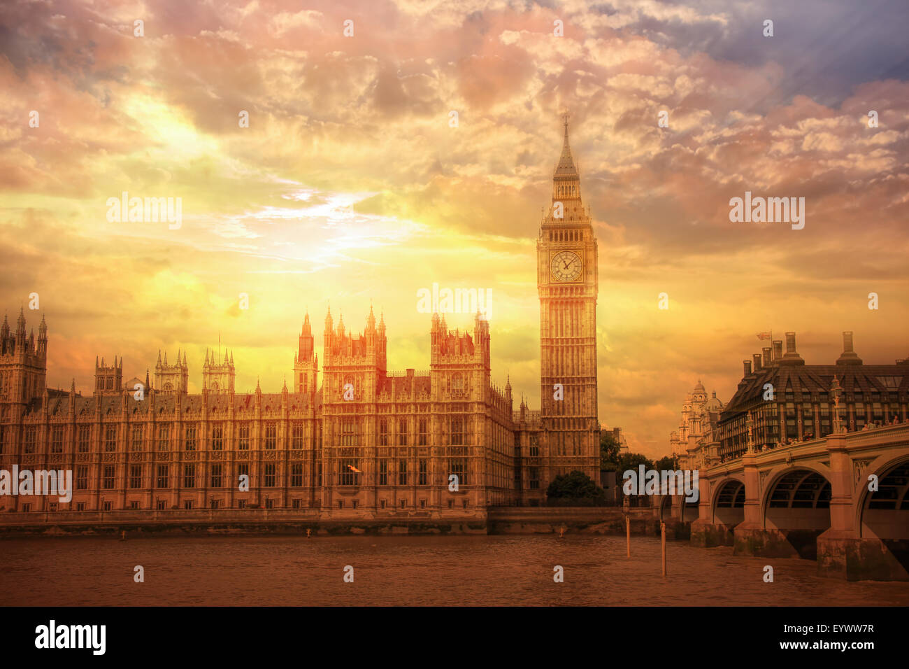 Big Ben and Houses of parliament at dusk, London, UK Stock Photo