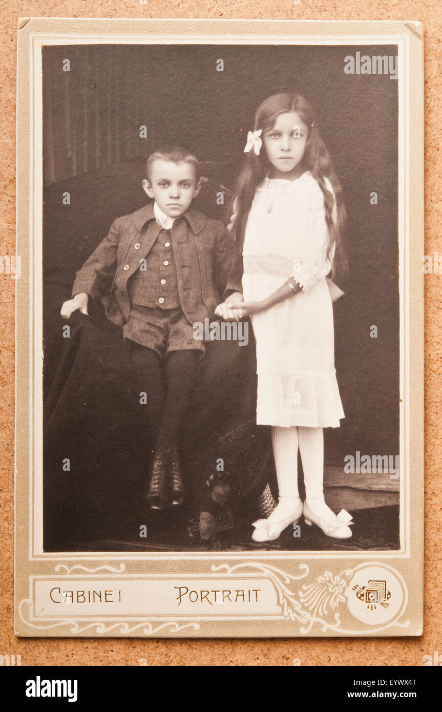 antique 19th century cdv or carte de visite photo portrait of a girl and a boy Stock Photo