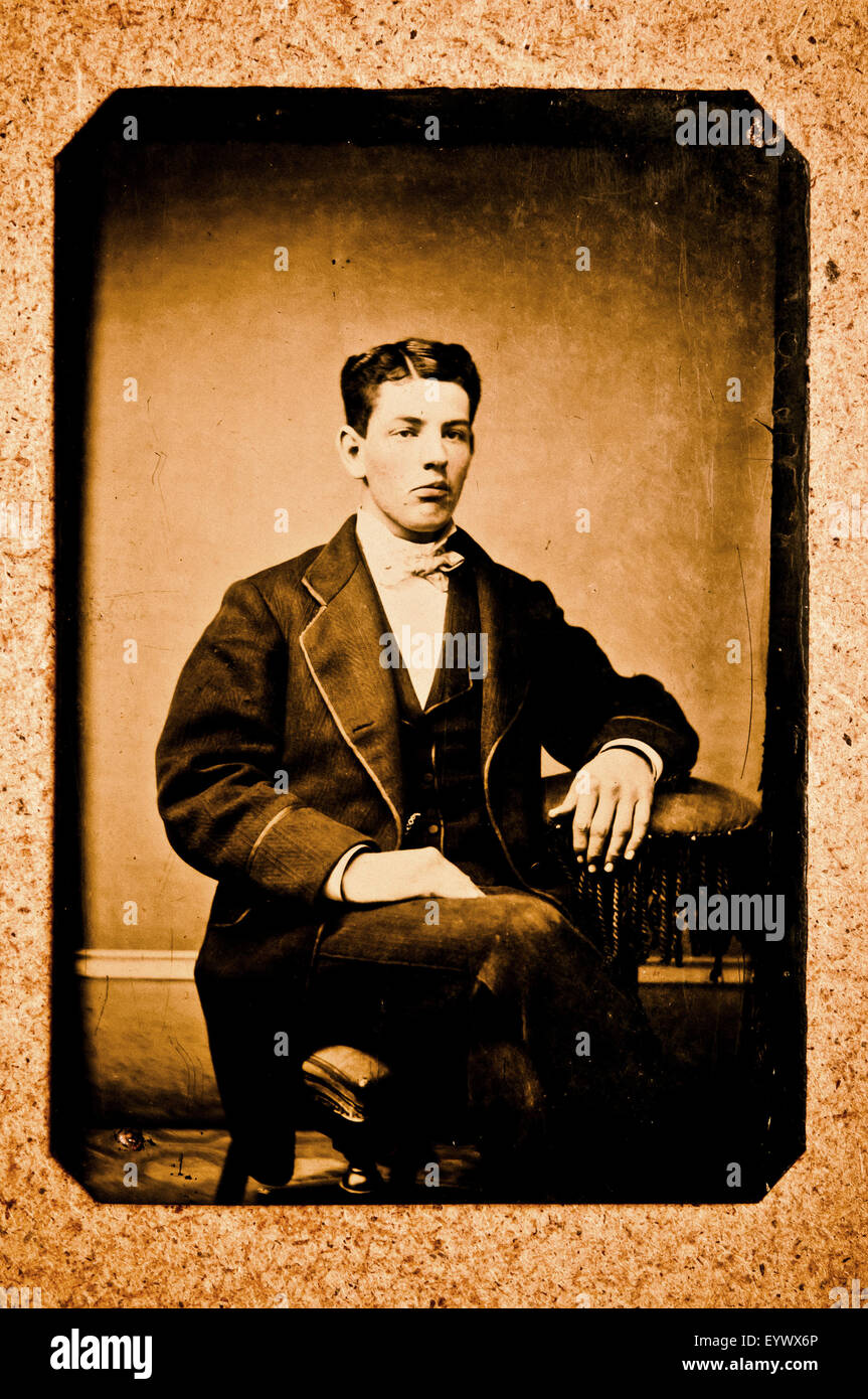 19th century tintype portrait photograph of a man Stock Photo