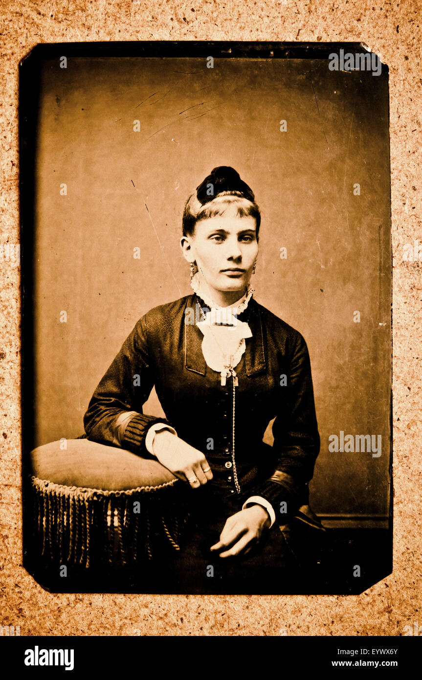 19th century tintype portrait photograph of a woman Stock Photo