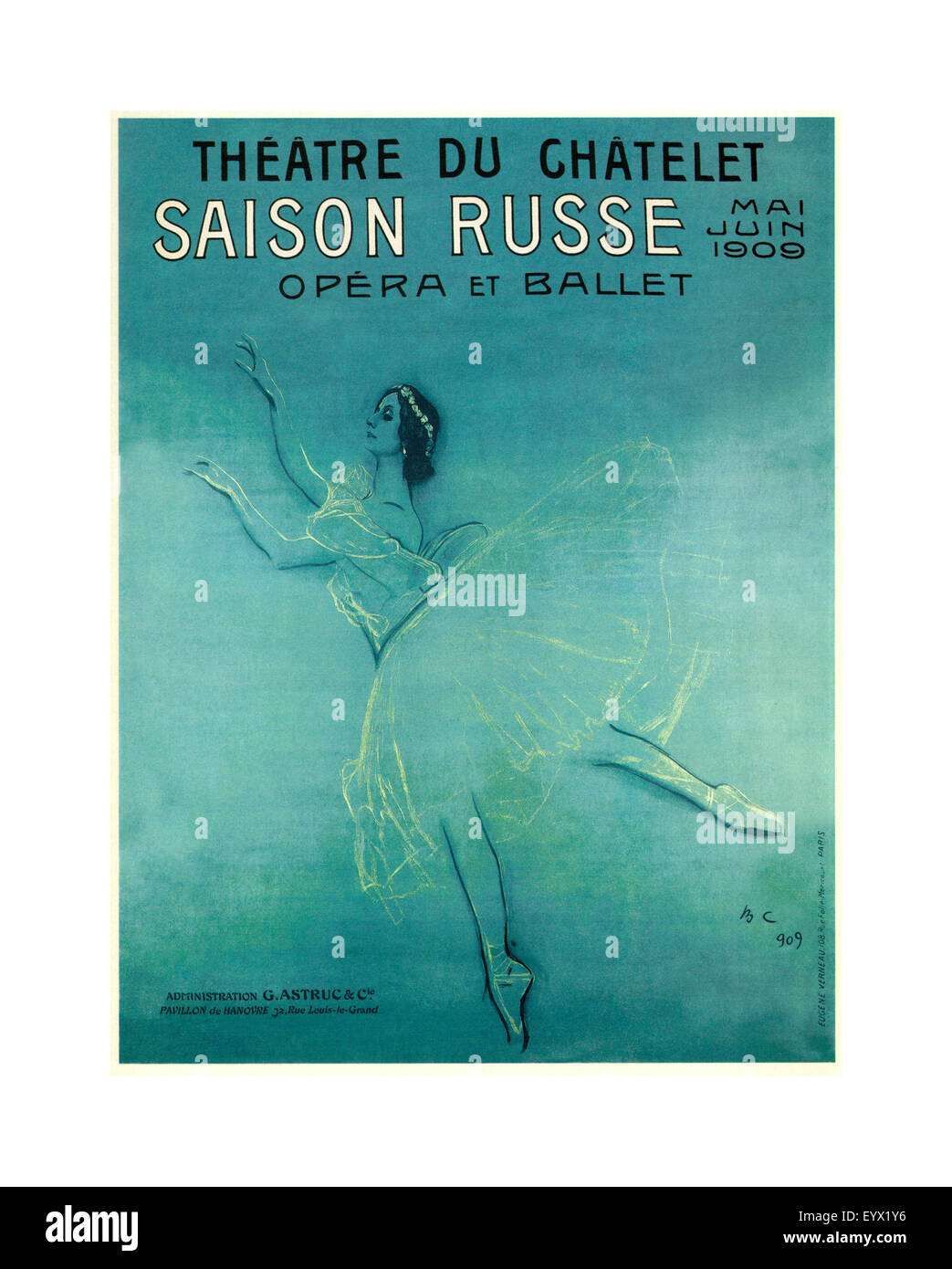 Russian ballet poster by Valentine Serov featuring renowned icon ballerina Anna Pavlova Theatre du Chatelet Saison Russe 1909 Stock Photo