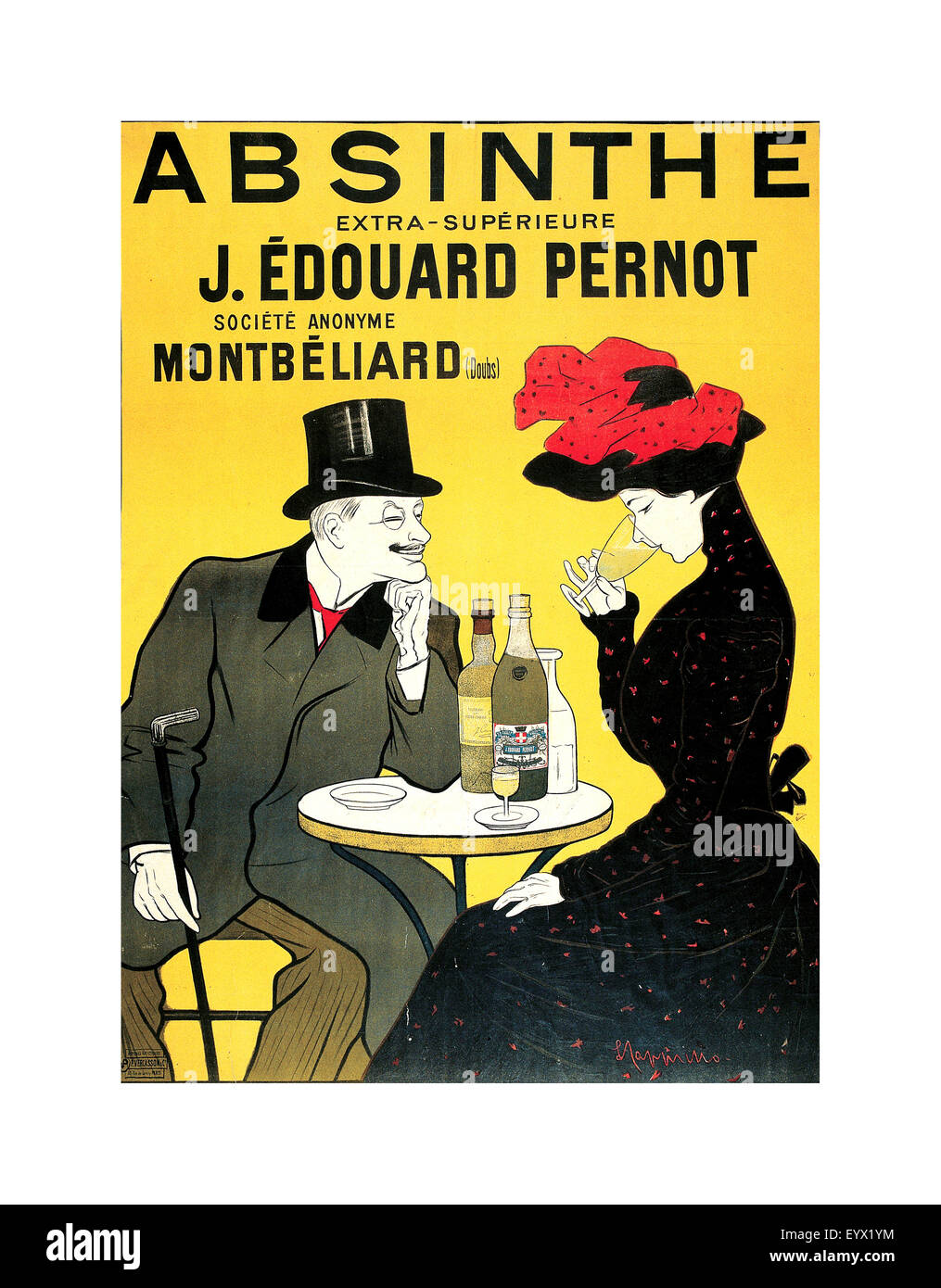 Vintage 1900's Absinthe extra-supérieure J. Édouard Pernot. Société Anonyme Montbéliard Liqueur Mont-Christ by L. Cappiello. Stock Photo