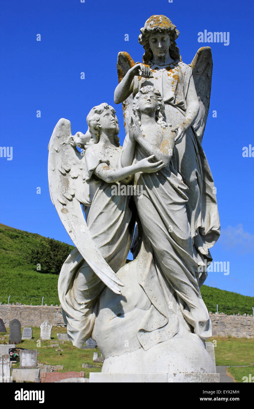 Angelic Headstone In St Tudno's Cemetery, Great Orme, Llandudno, Wales Stock Photo