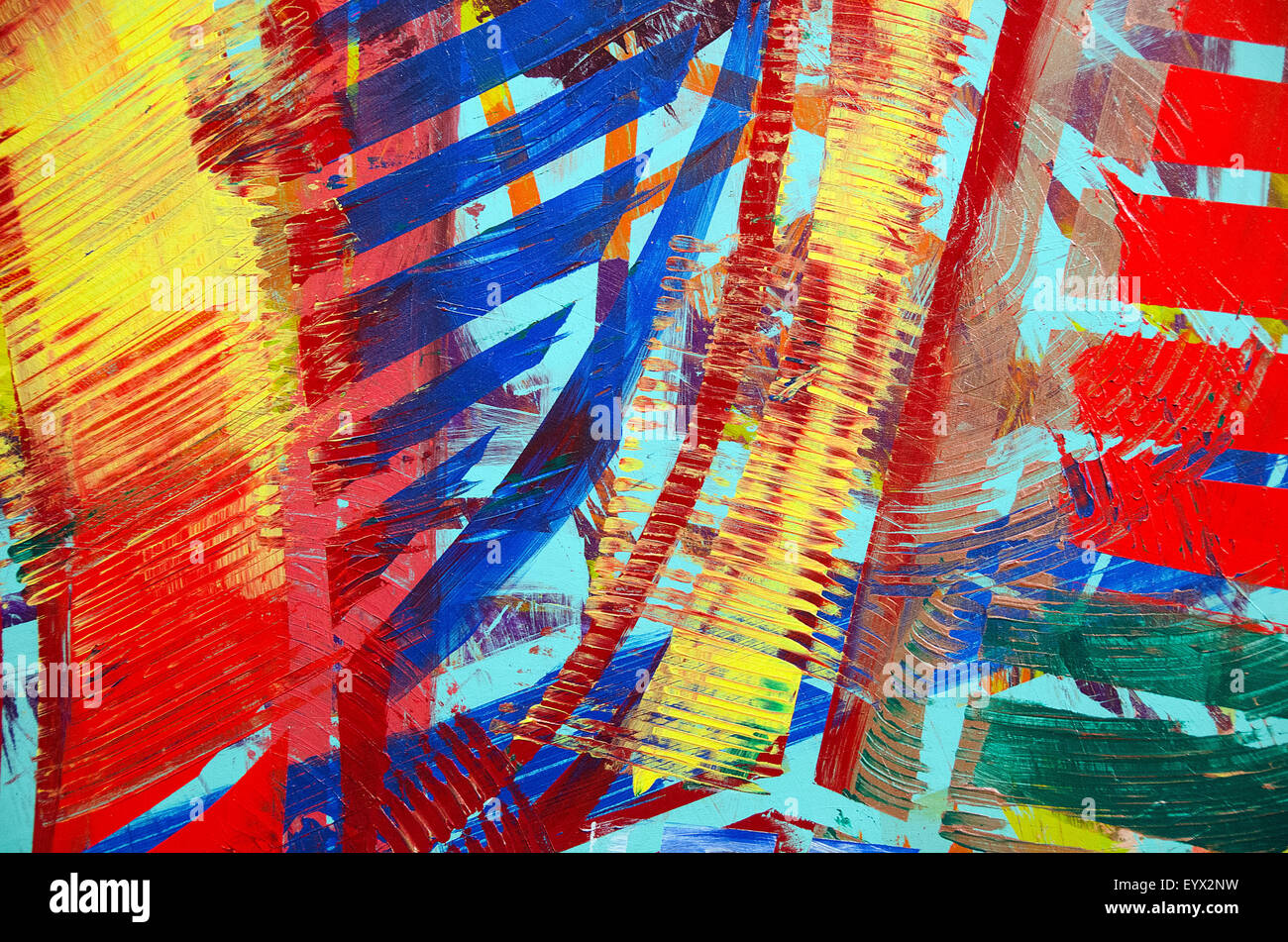 Close up of bold painted abstract strokes with textured paint. Stock Photo