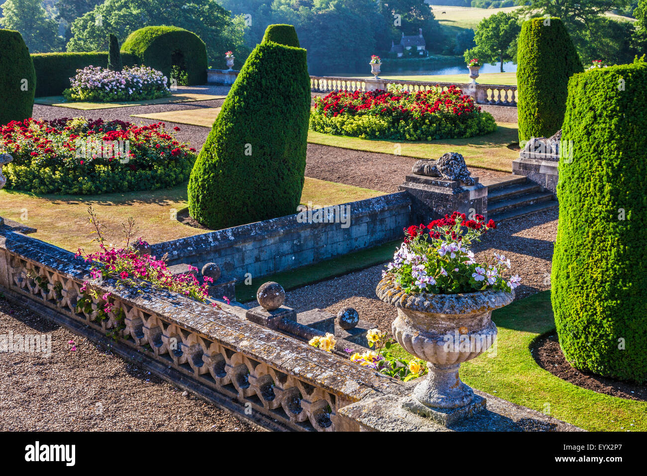 View of the lower terrace of Bowood House in Wiltshire. Stock Photo