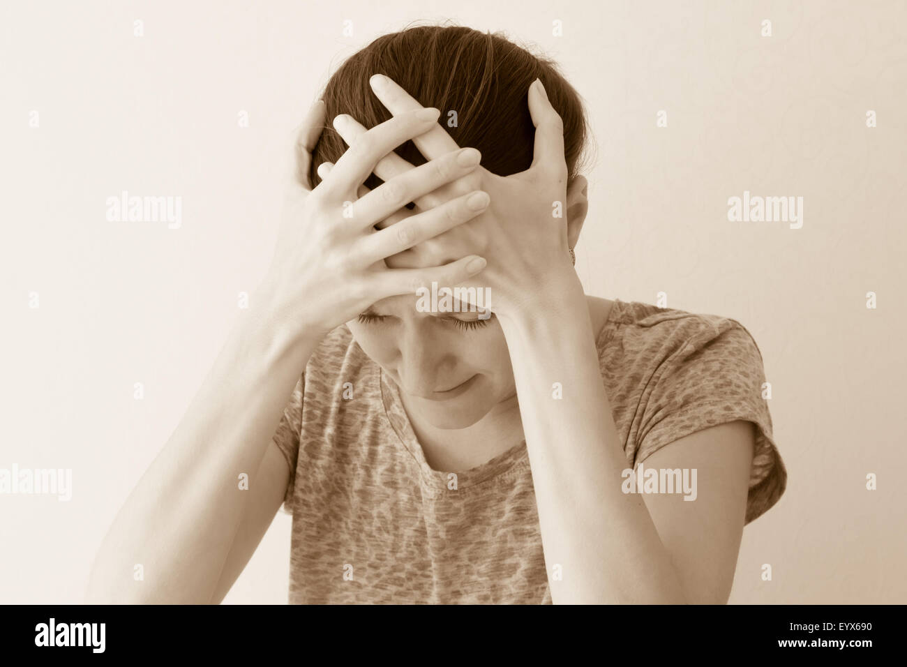 Crying depressed sad young woman, dramatic portrait Stock Photo