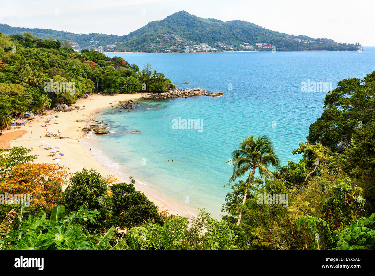 High scenic view beautiful landscape beach of Laem Sing Cape and Andaman Sea under blue sky in summer famous attractions in Phuk Stock Photo