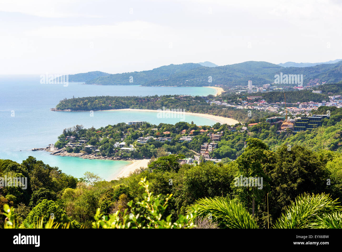 High scenic view beautiful landscape three beach and sea at Hat Kata Karon Viewpoint in Phuket island, Thailand Stock Photo