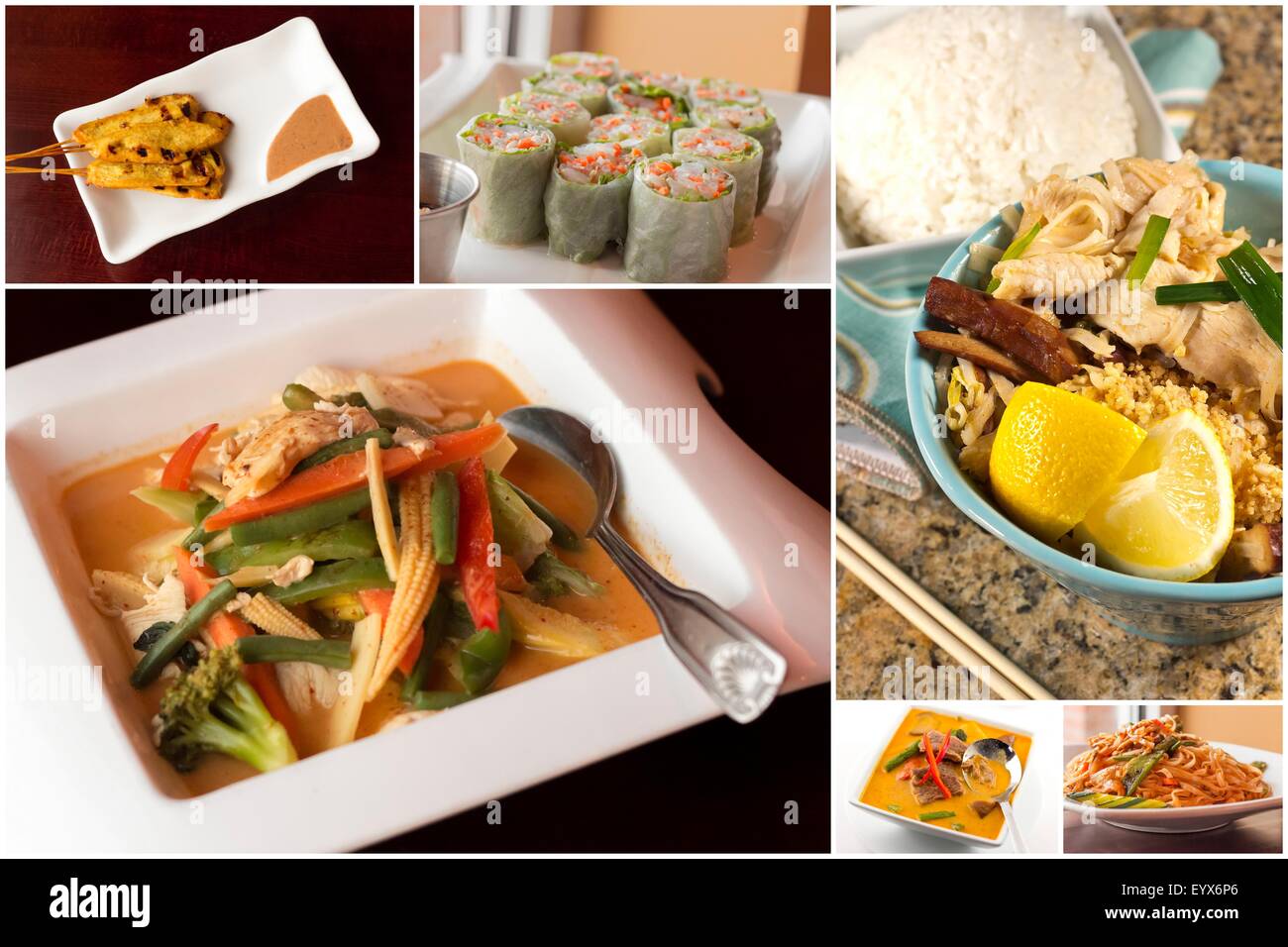 Variety of popular Thai dishes in food collage imagery Stock Photo Alamy