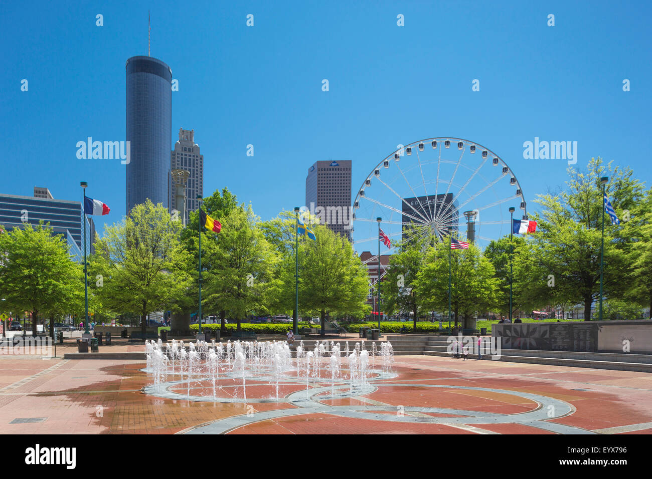 FOUNTAIN CENTENNIAL OLYMPIC PARK DOWNTOWN SKYLINE ATLANTA USA