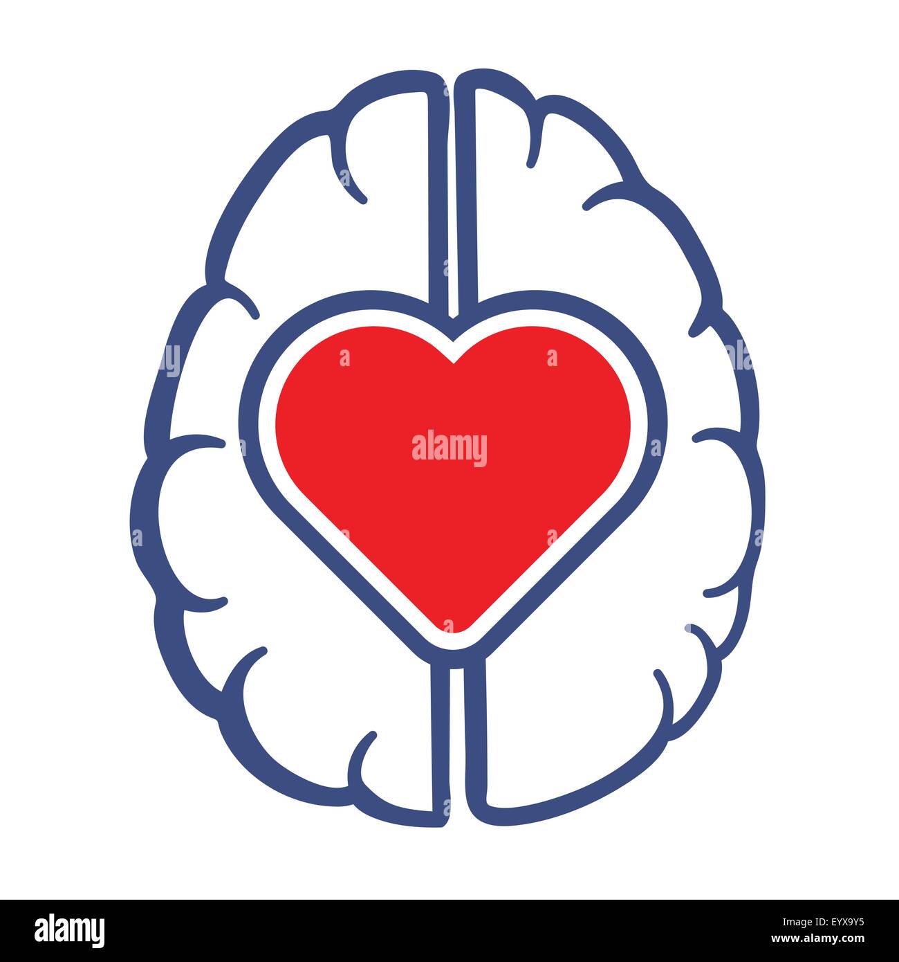 Heart and Human Brain symbol as love lives in human head concept vector illustration. Stock Vector