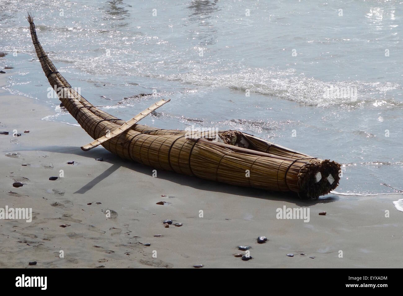 'Caballitos de Totora', traditional fishing boats made of reeds, on the ...