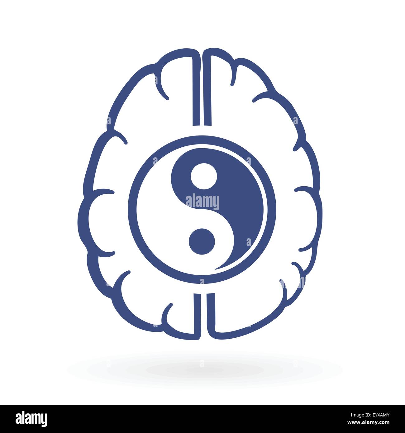 ying-yang and human brain symbols as positive energy life balance concept vector illustration. Stock Vector