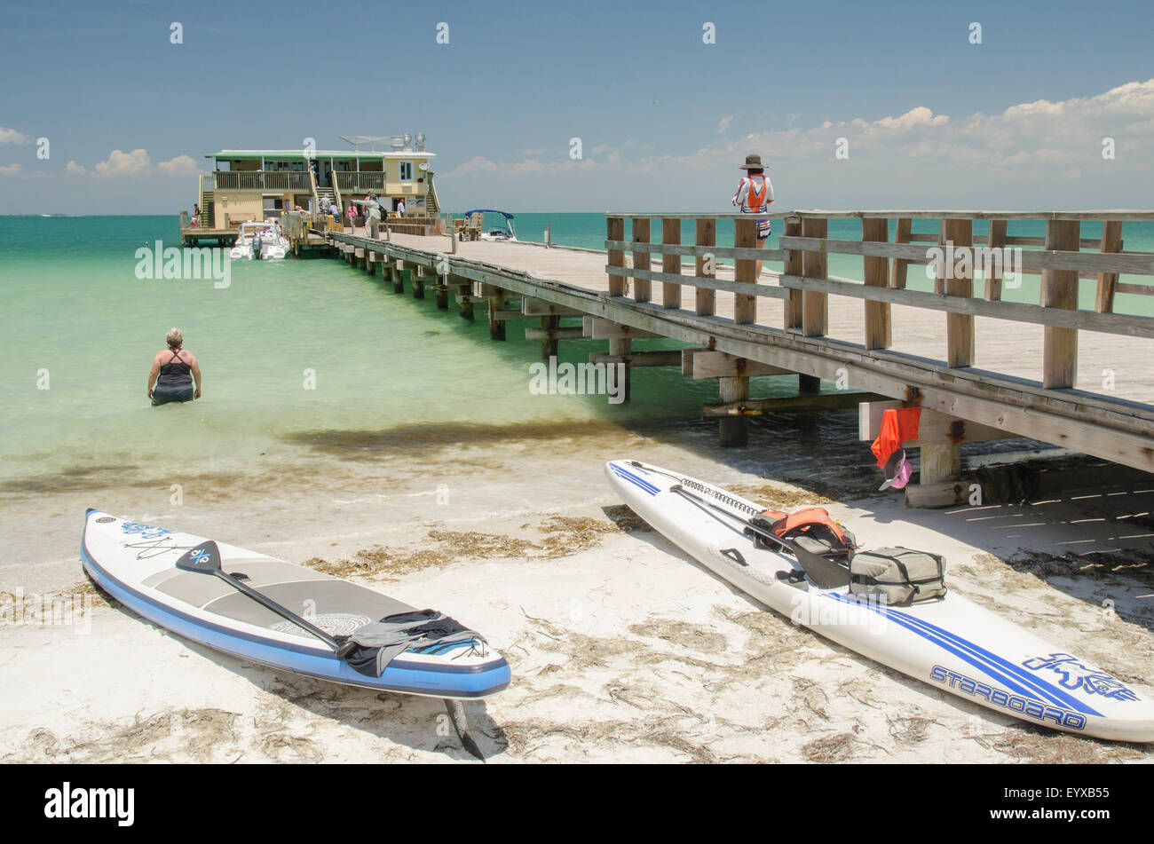 Paddle boards at Rod and Reel Pier, Anna Maria Island Florida. Stock Photo