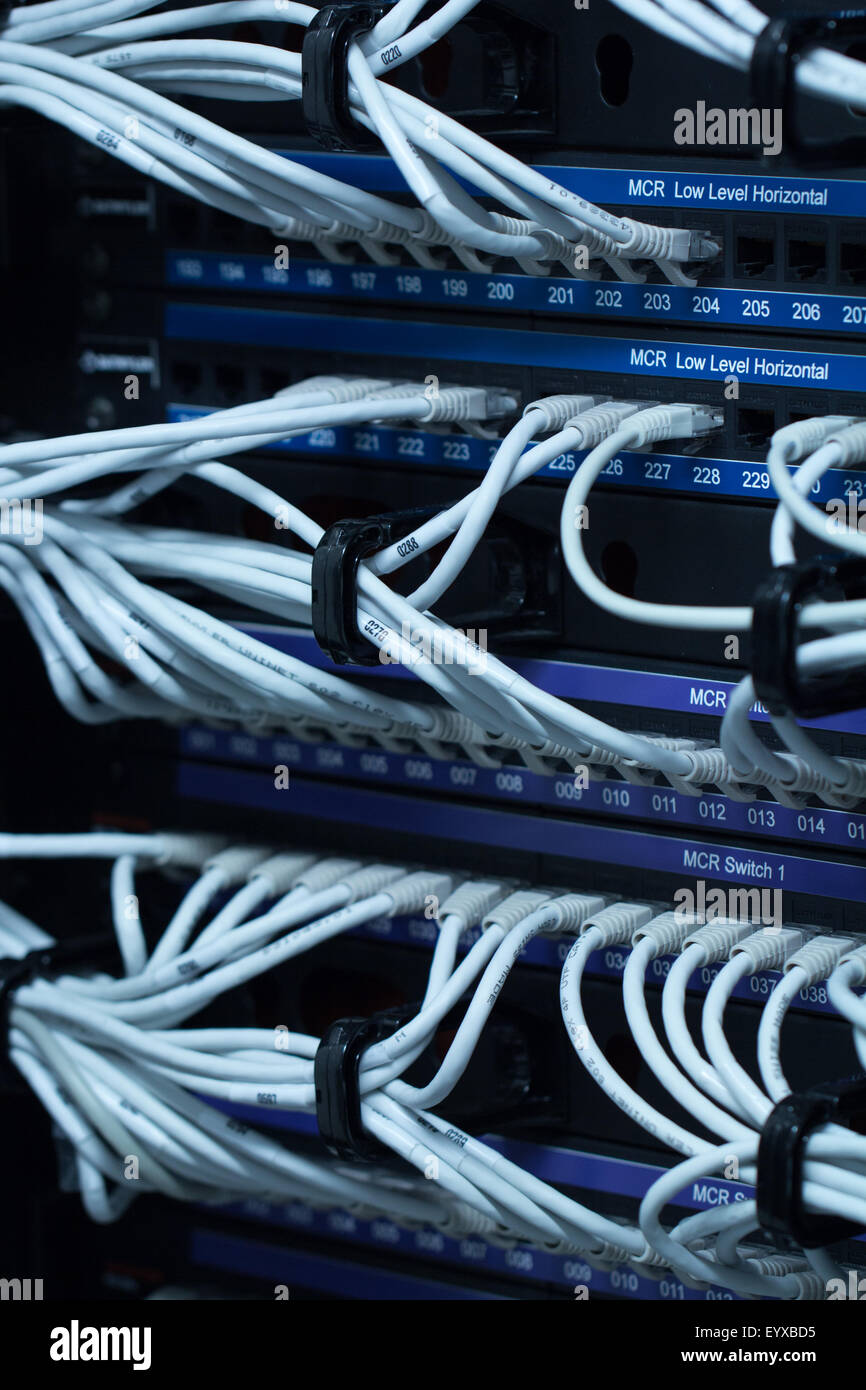 Network hub and UTP Cat 6 cables Stock Photo Alamy