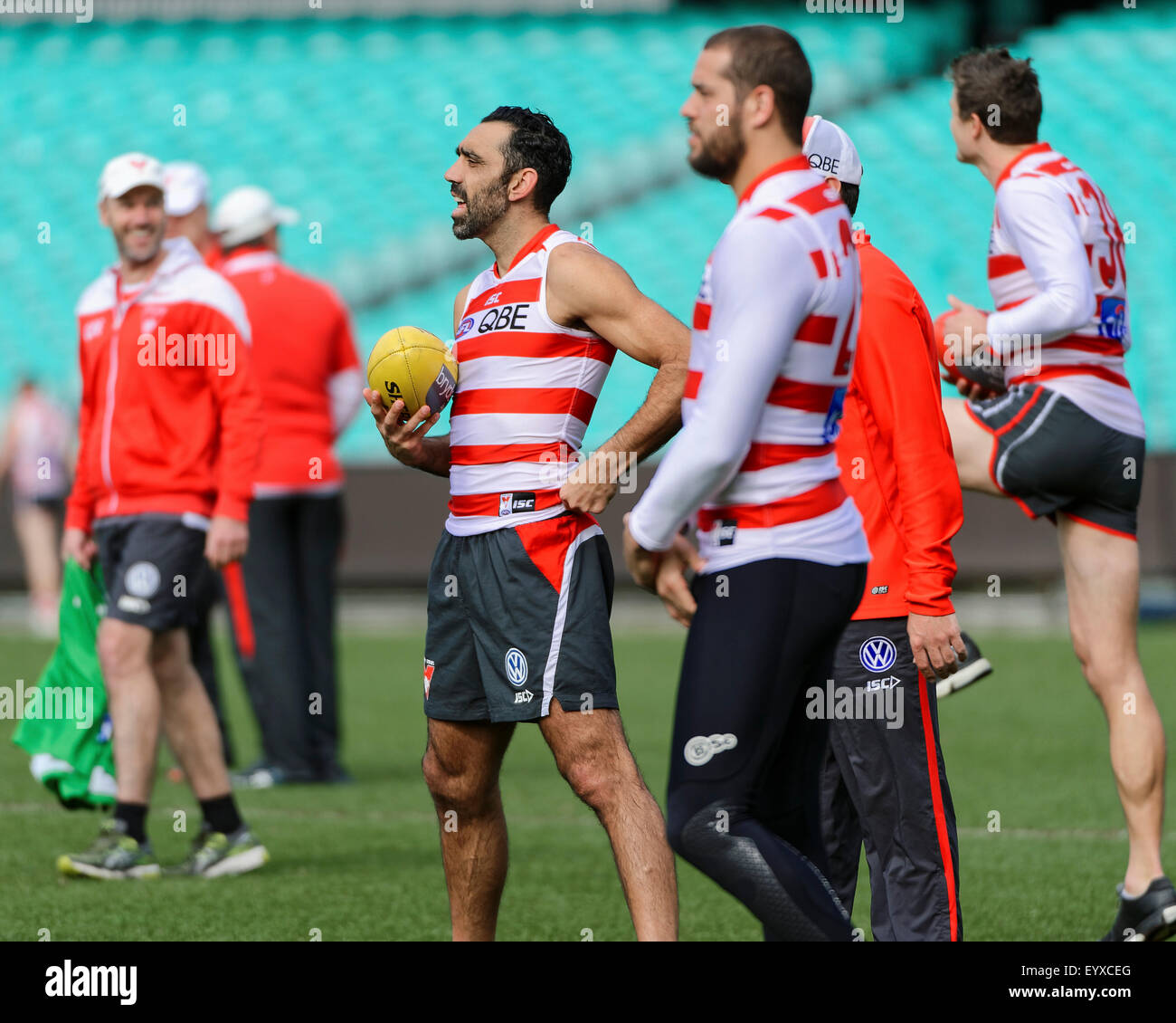 Sydney, Australia. 04th Aug, 2015. Australian Rules football indigenous player Adam Goodes returned to training sessions after being slammed as racist at Sydney Cricket Ground in Sydney. Credit:  MediaServicesAP/Alamy Live News Stock Photo