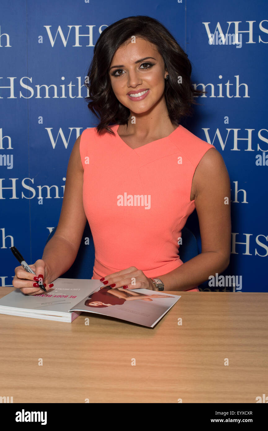 Ex TOWIE star Lucy Mecklenburgh with her diet and fitness book, Be Body Beautiful. Stock Photo