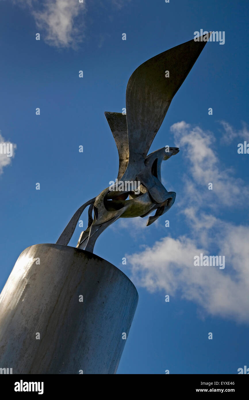 Winged Horse sculpture by Conor Fallon in honour of his late father, poet Padraic Fallon. Athenry, Co Galway, Ireland Stock Photo