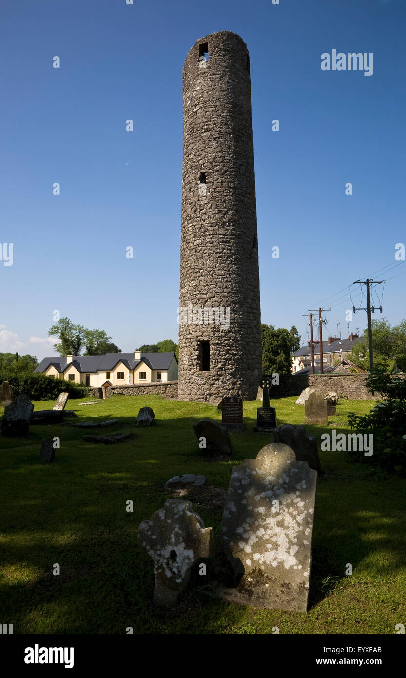 6th Century Round Tower, St Tighearnach's Monastry, Clones, County Monaghan, Ireland Stock Photo
