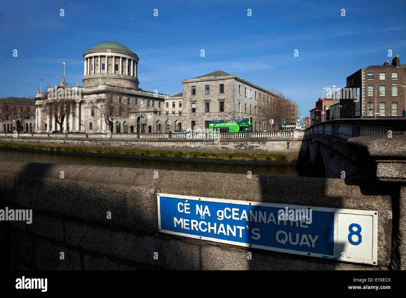 Four Courts of Chancery, King's Bench, Exchequer and Common Pleas designed by James Gandon in 1786. restored after Civil war, Dublin City, Ireland. Stock Photo
