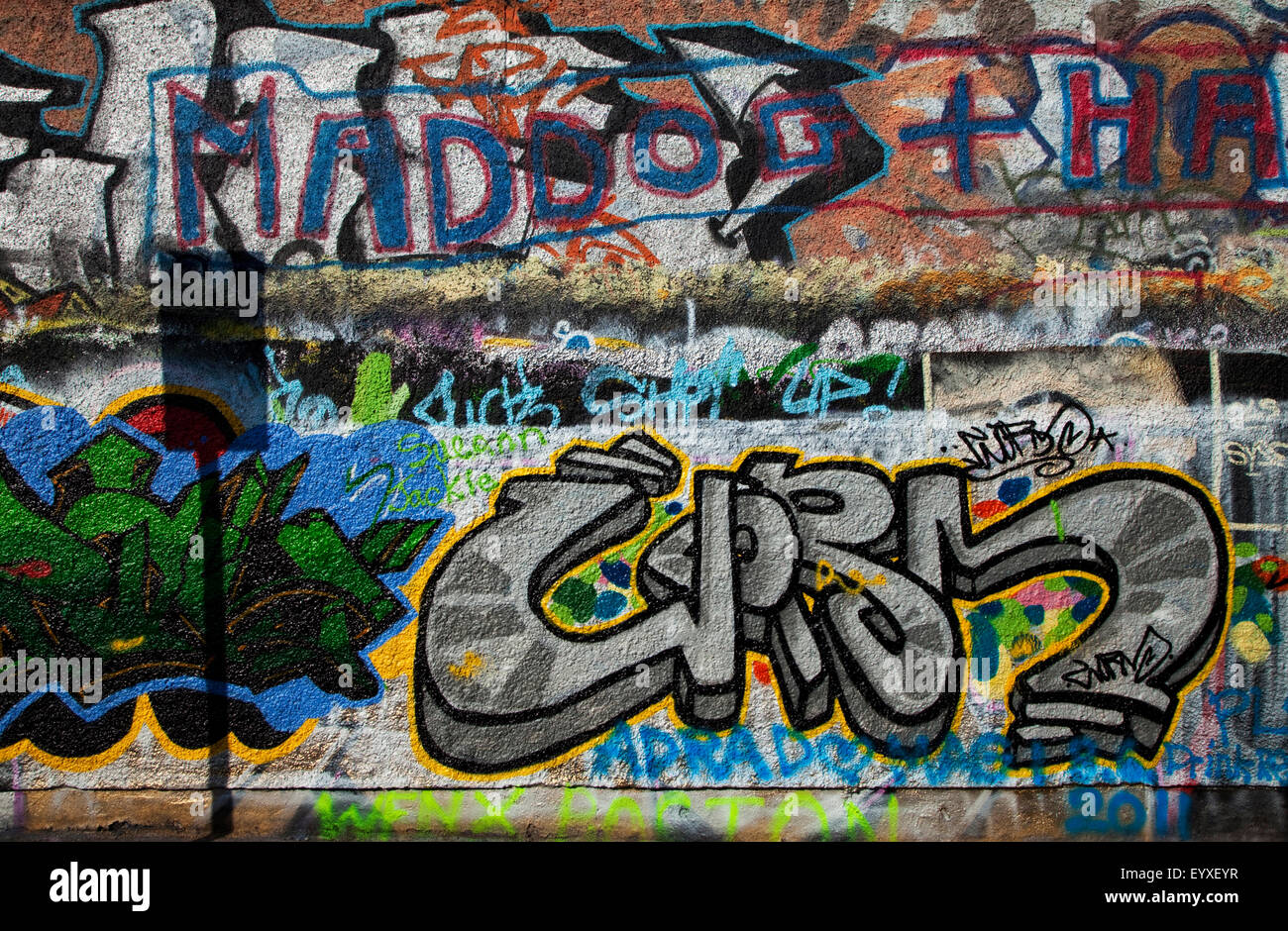 The U2 Graffiti Wall, part of Windmill Lane Studios, Dublin City, Ireland; sadly demolished in 2015 . Stock Photo