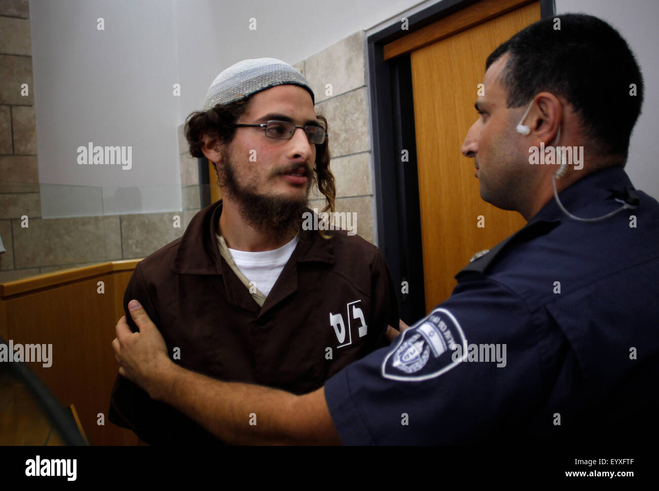Jerusalem, Israel. 4th Aug, 2015. Meir Ettinger (L), a rightwing Jewish