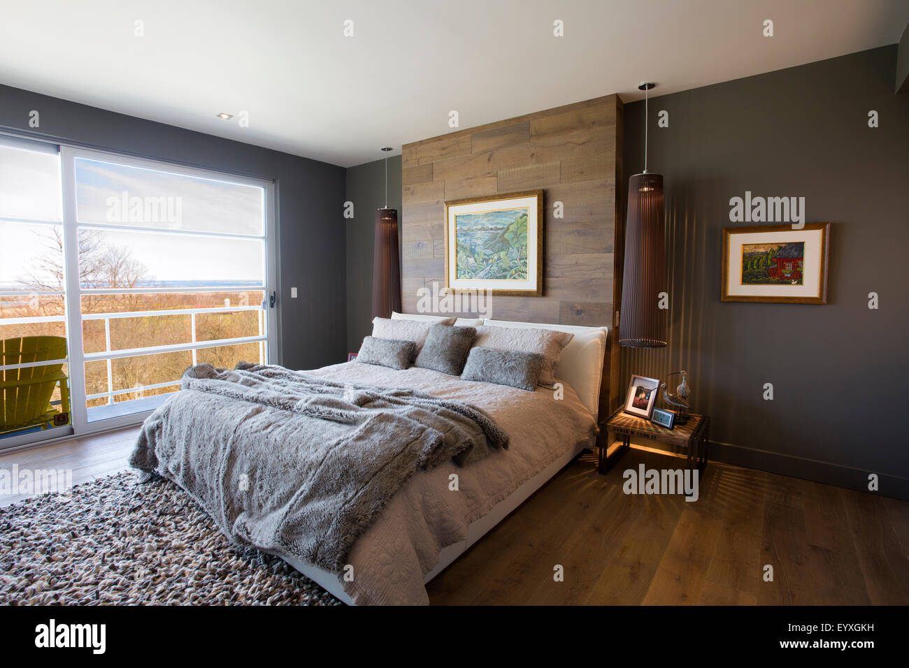 North America, Canada, Ontario, modern bedroom Stock Photo