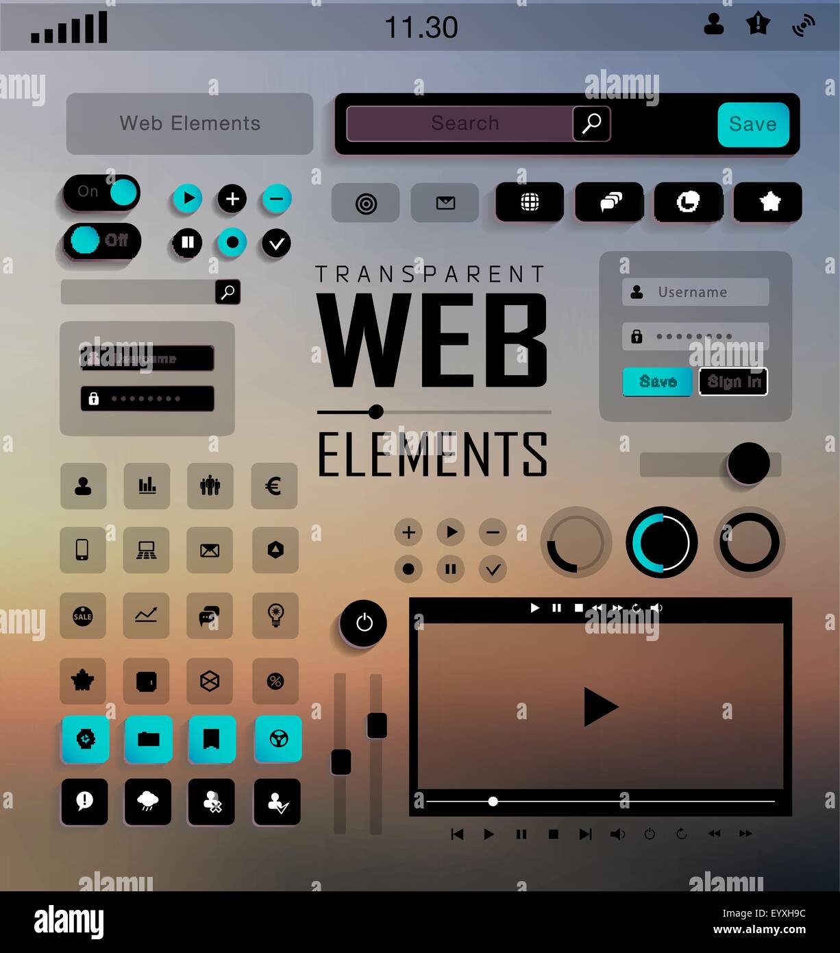 Vector  Elements, Buttons and Labels. Site Navigation Stock Vector