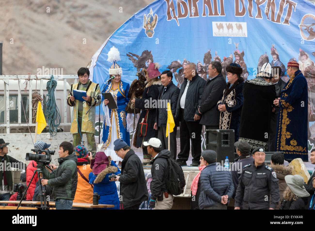 Ceremony to open the Eagle Festival, Olgii, Western Mongolia Stock Photo