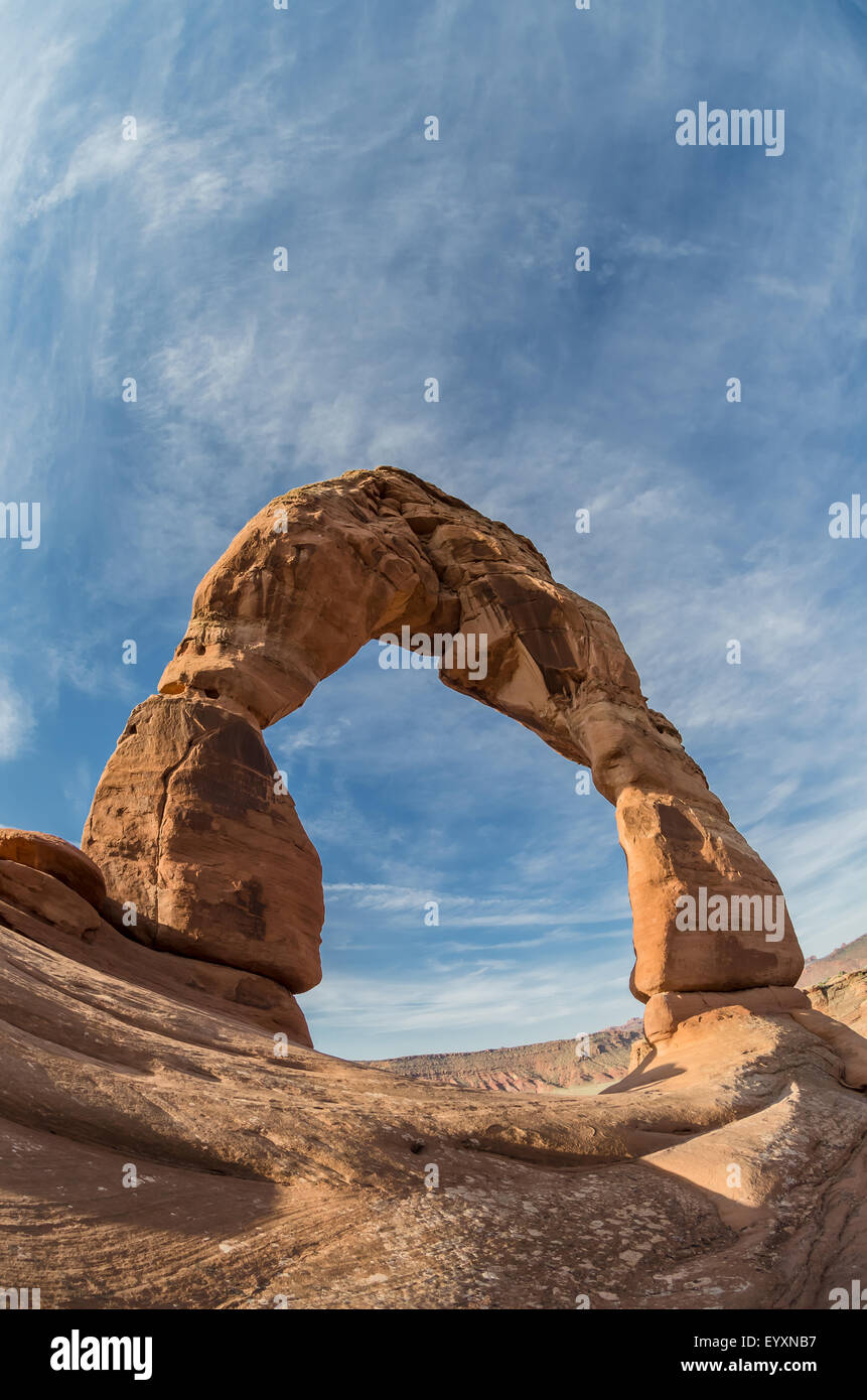 The iconic Delicte Arch in Arches National Park with a fisheye lens Stock Photo