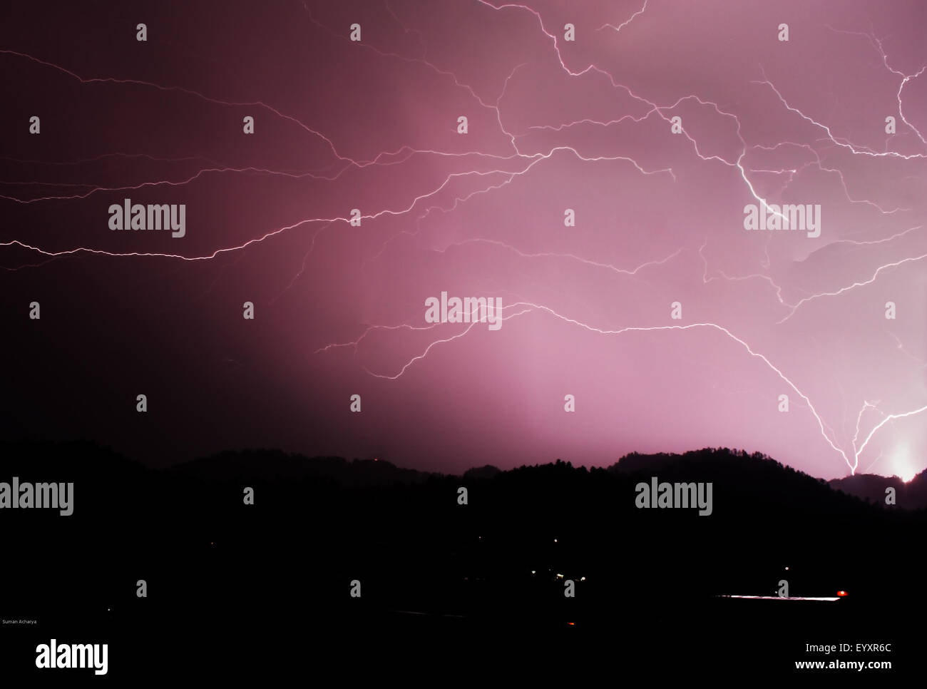Almighty Sky. thunderstorms in a hilly highland region Stock Photo