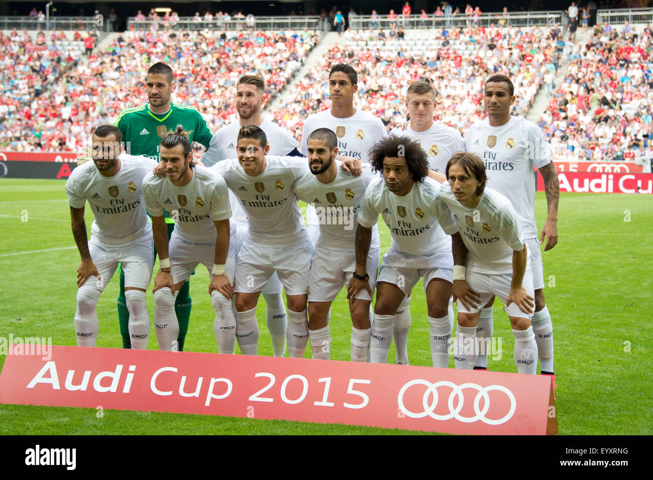 Munich, Germany. 4th Aug, 2015. Real Madrid team group line-up Stock