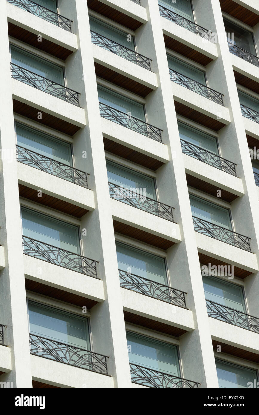 Window Railing Design For High Rise Building Close up of a Modern Building With Glass Windows and Metal Railing ...