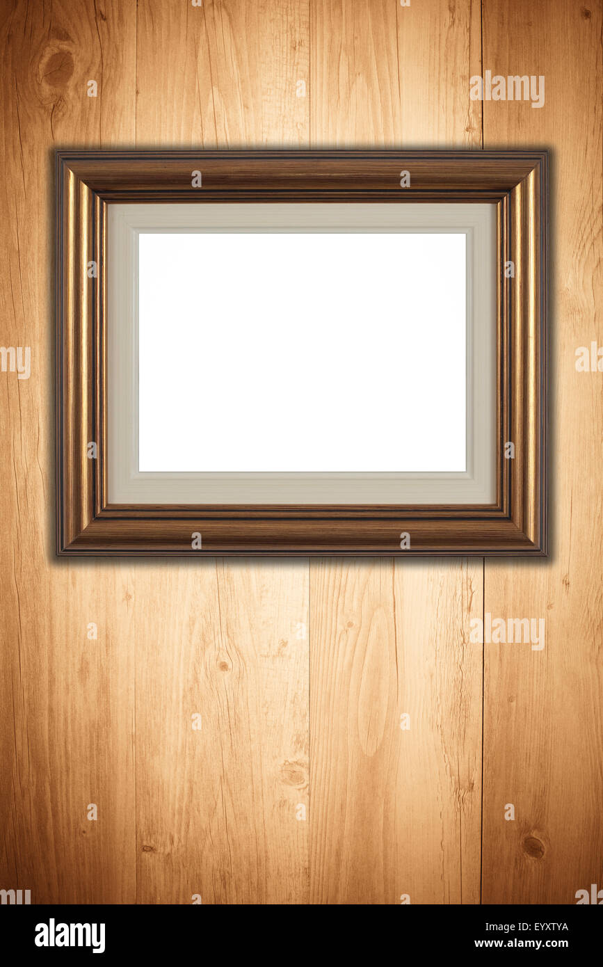 Old picture frame on vintage wood wall Stock Photo - Alamy