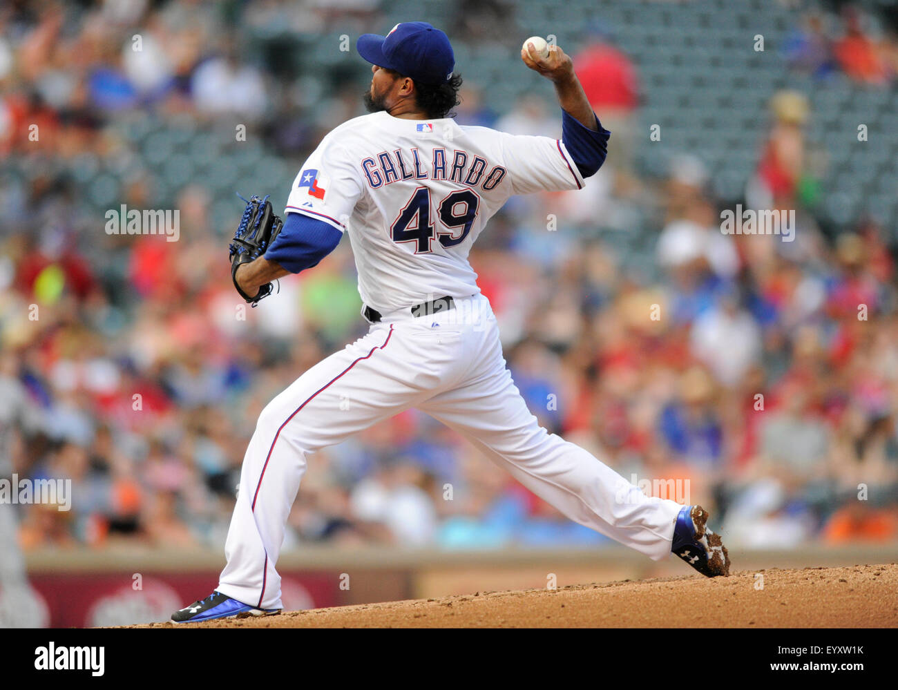 Arlington, Texas, USA. 04th Aug, 2015. Texas Rangers starting pitcher ...
