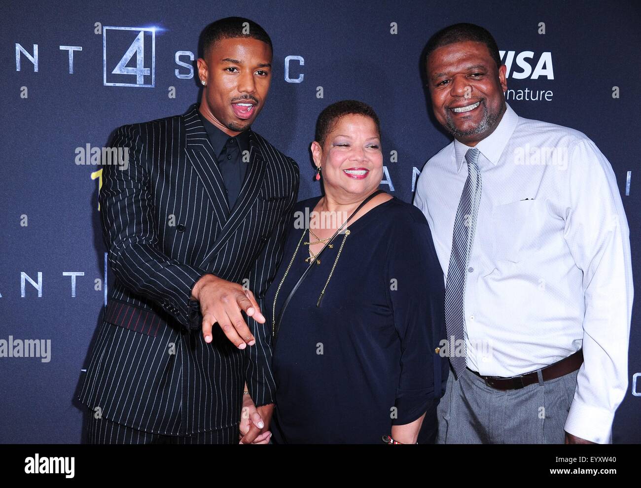 Brooklyn, NY, USA. 4th Aug, 2015. Michael B. Jordan, Parents at arrivals for FANTASTIC FOUR Premiere, Williamsburg Cinemas, Brooklyn, NY August 4, 2015. Credit:  Gregorio T. Binuya/Everett Collection/Alamy Live News Stock Photo