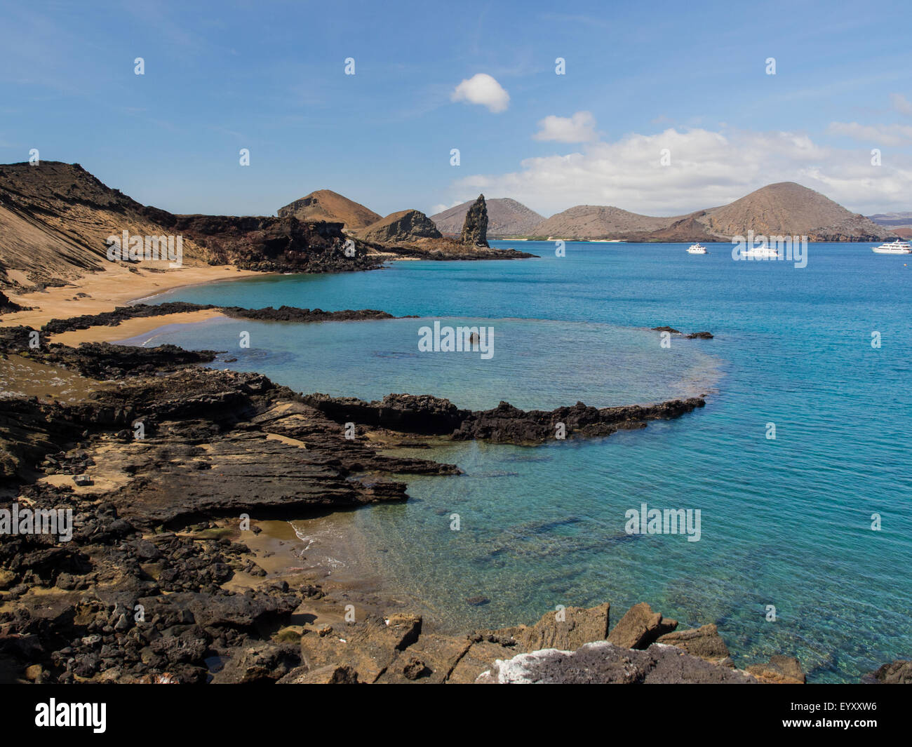 Pinnacle Rock and surrounding bays, Bartolome Island, Galapagos Archipelago Stock Photo