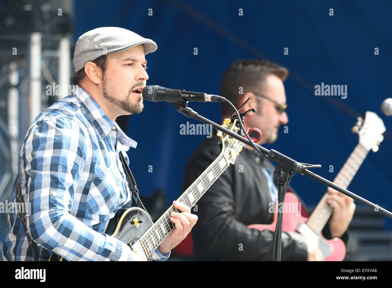 Musicians on stage at an open air county festival, the South Glos Show