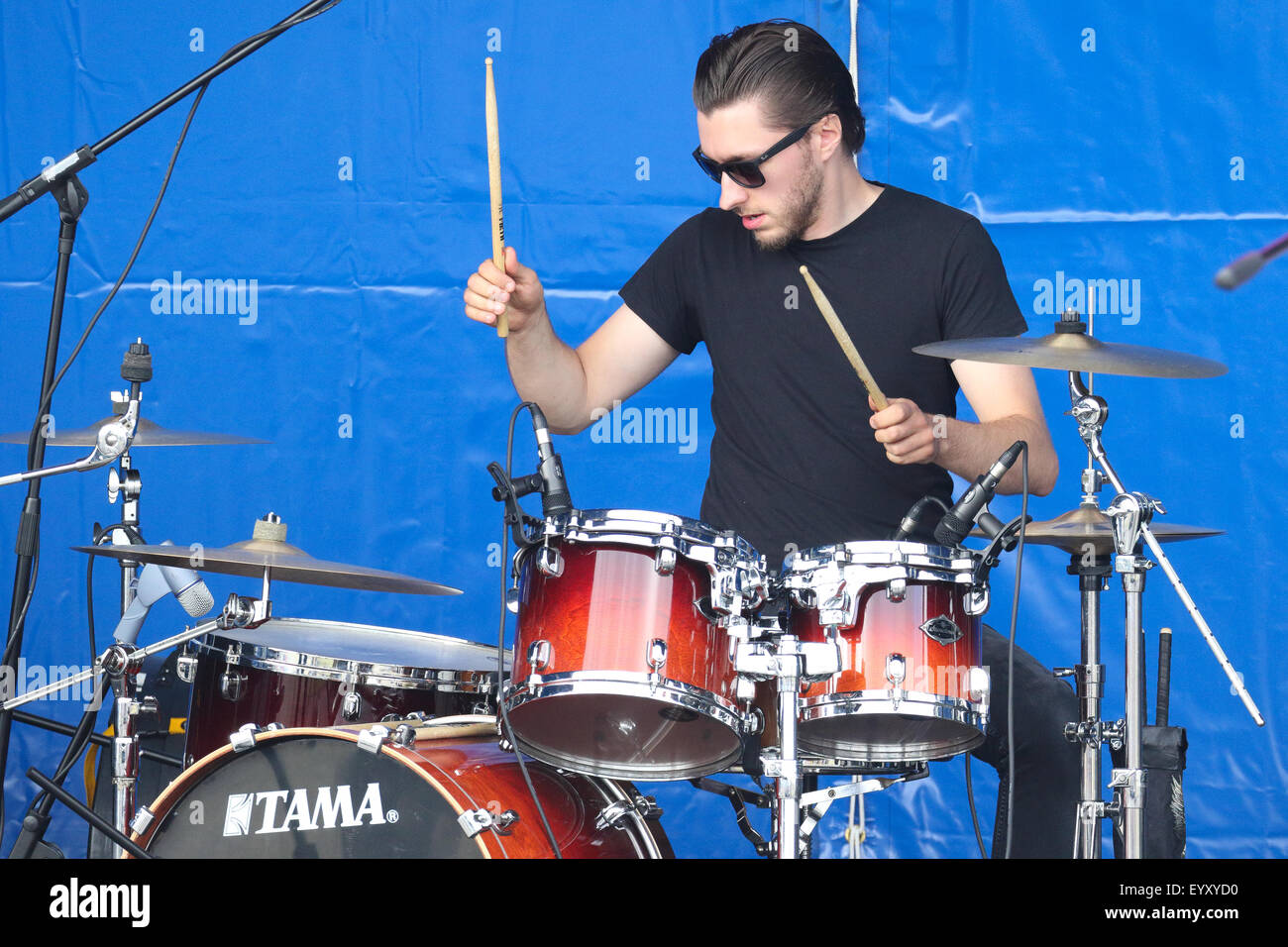 Musicians on stage at an open air county festival, the South Glos Show