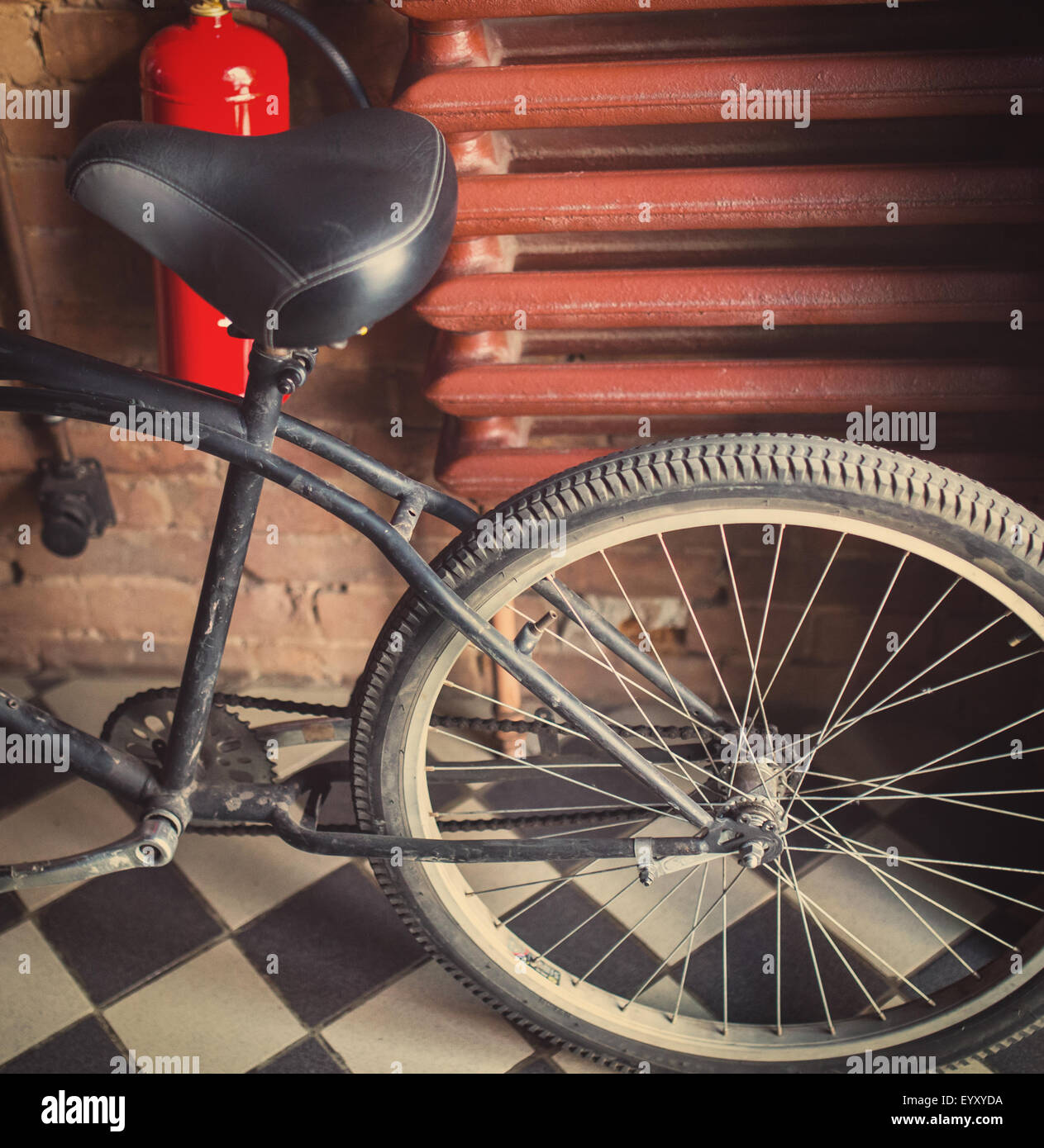 Old retro style, fixed gear bicycle, tinted photo Stock Photo