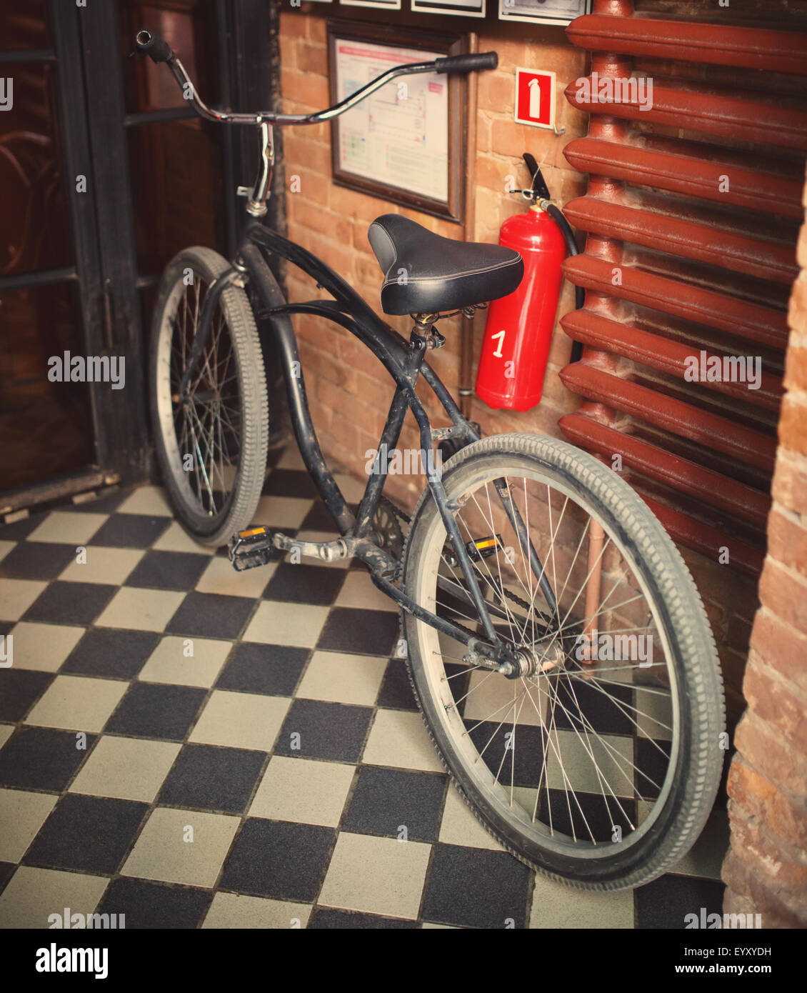 Old retro style, fixed gear bicycle, tinted photo Stock Photo