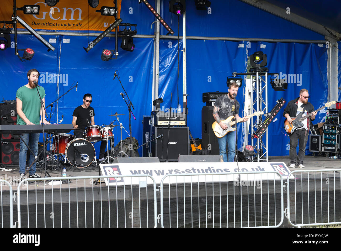 Musicians on stage at an open air county festival, the South Glos Show