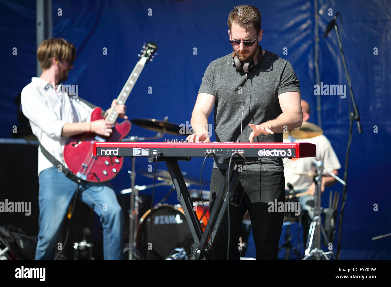 Musicians on stage at an open air county festival, the South Glos Show