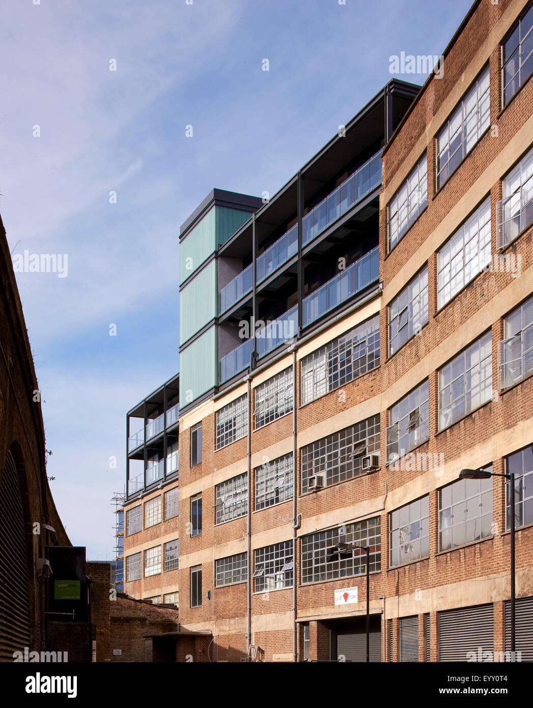 Side view showing extra floor added. The Metal Box, London, United Kingdom. Architect: Pringle Richards Sharratt Ltd, 2015. Stock Photo